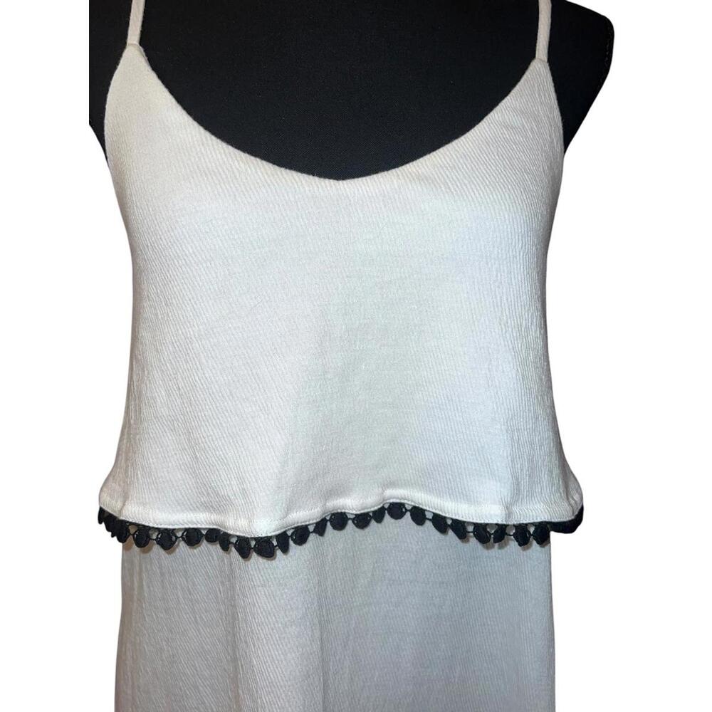 Chic White Summer Dress with Black Pom-Pom Trim Large NWT